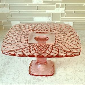 PINK Glass Cake Plate